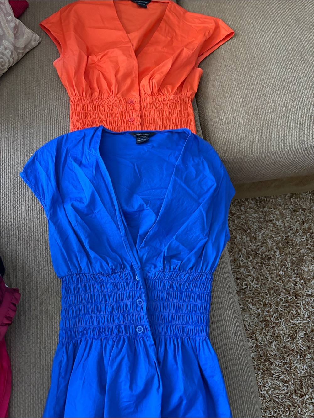 Moda Women's Bright Orange and Cobalt Blue Smocked Waist Tops